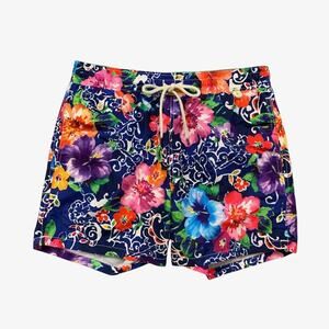 Polo Ralph Lauren Swim Shorts Mens Medium Blue Floral 6 Inch Linerless *READ